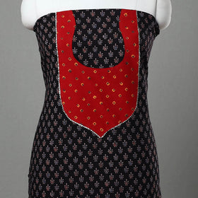 Black Ajrakh Print Cotton Patchwork Kurta Material (3m)