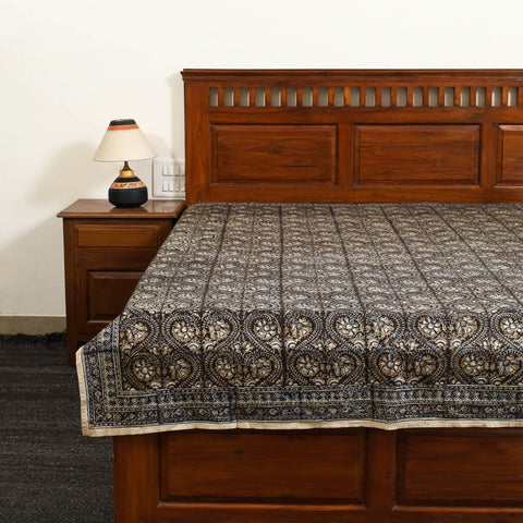 Black - cotton pedana kalamkari bed sheet 15 - handcrafted