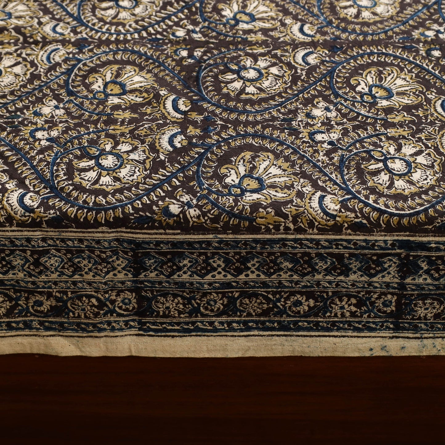 Black - cotton pedana kalamkari bed sheet 15 - handcrafted