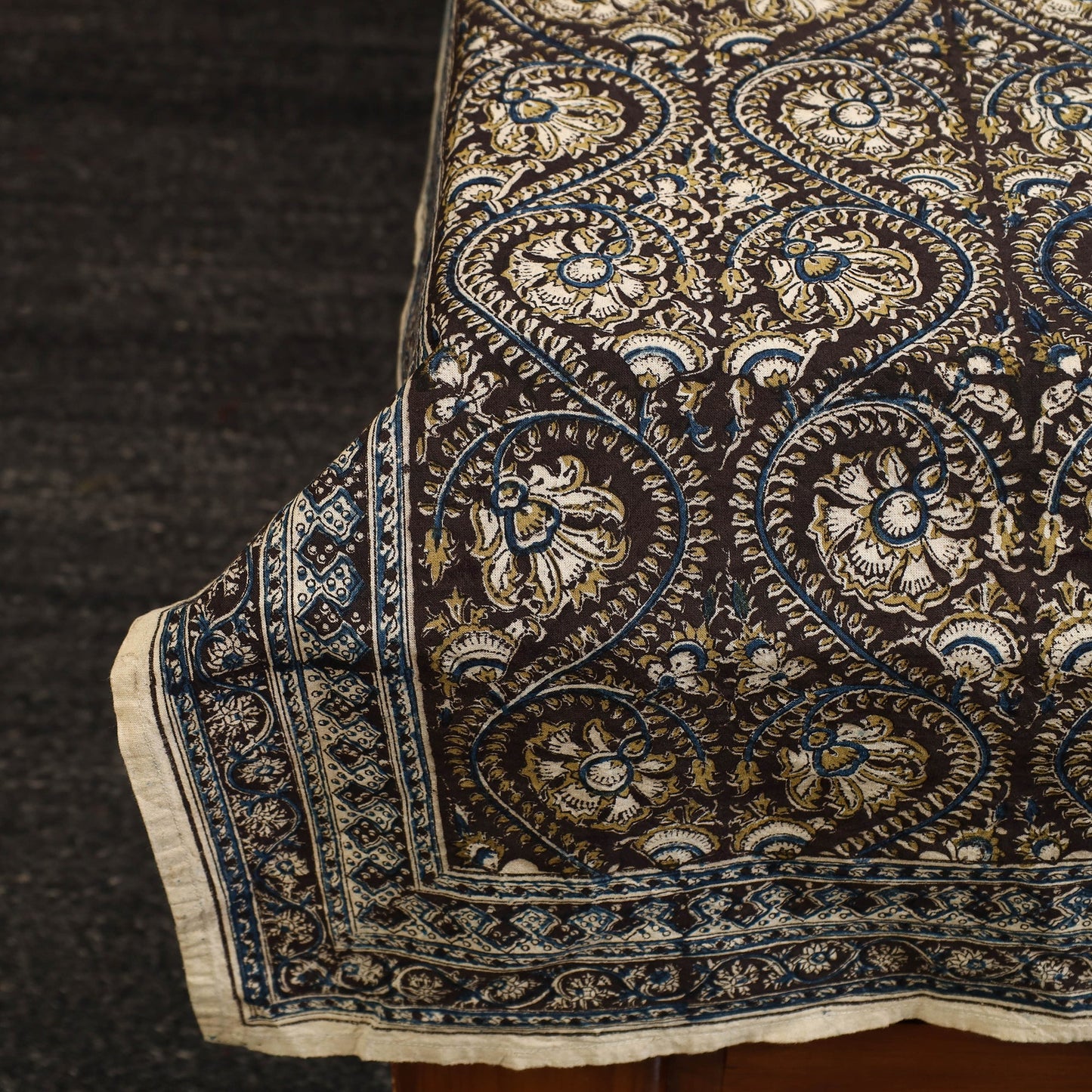 Black - cotton pedana kalamkari bed sheet 15 - handcrafted