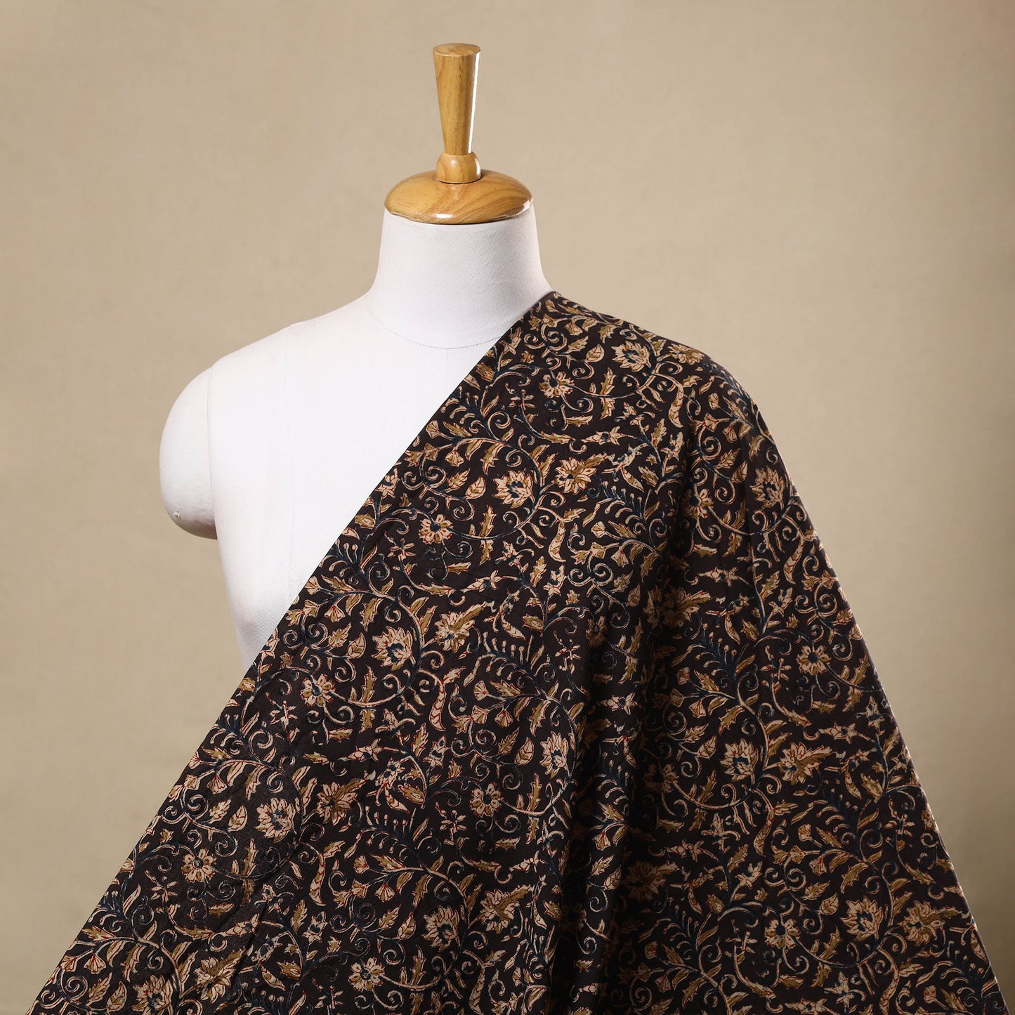 Black Block Print Cotton Pedana Kalamkari Fabric