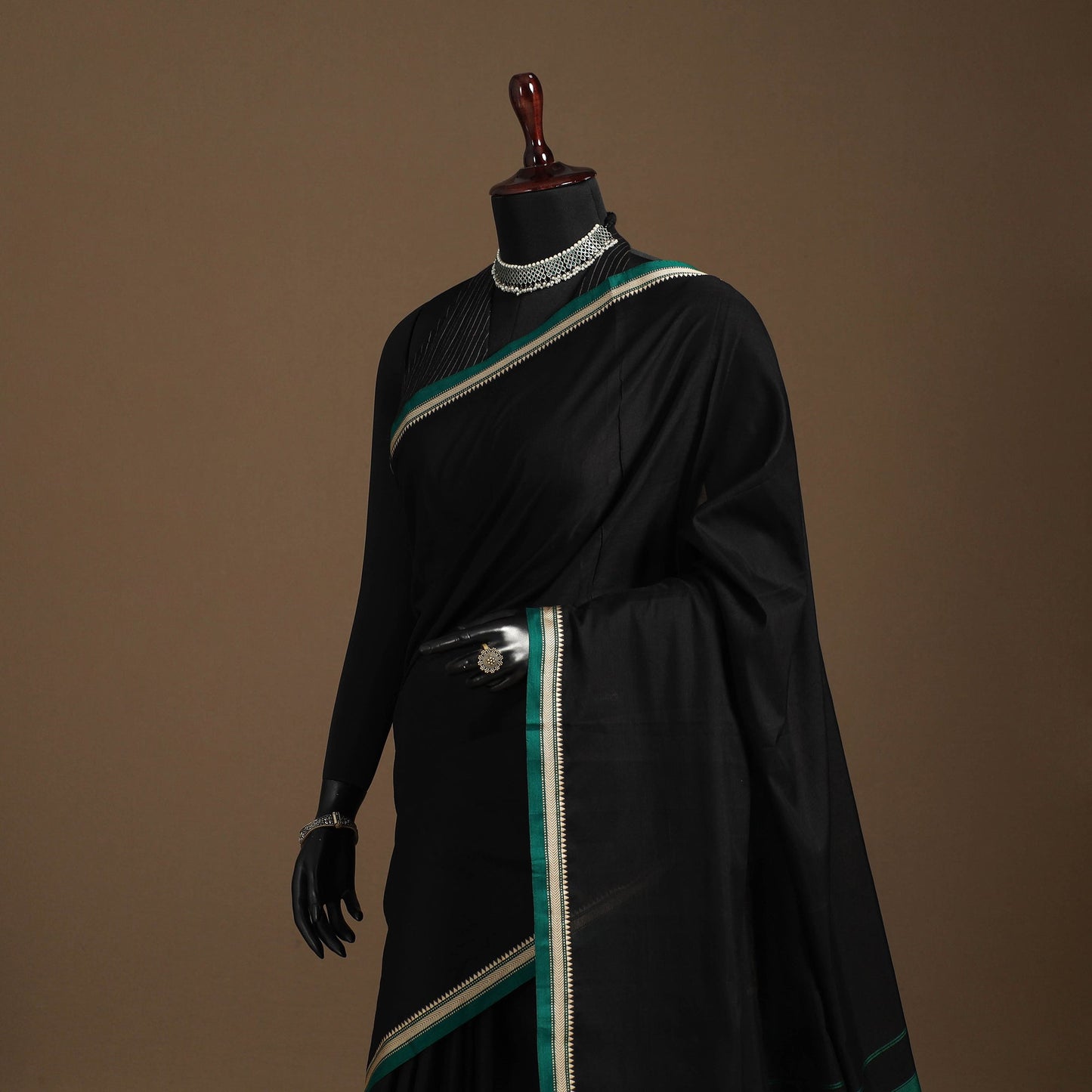Black - cotton plain saree with thread border 40