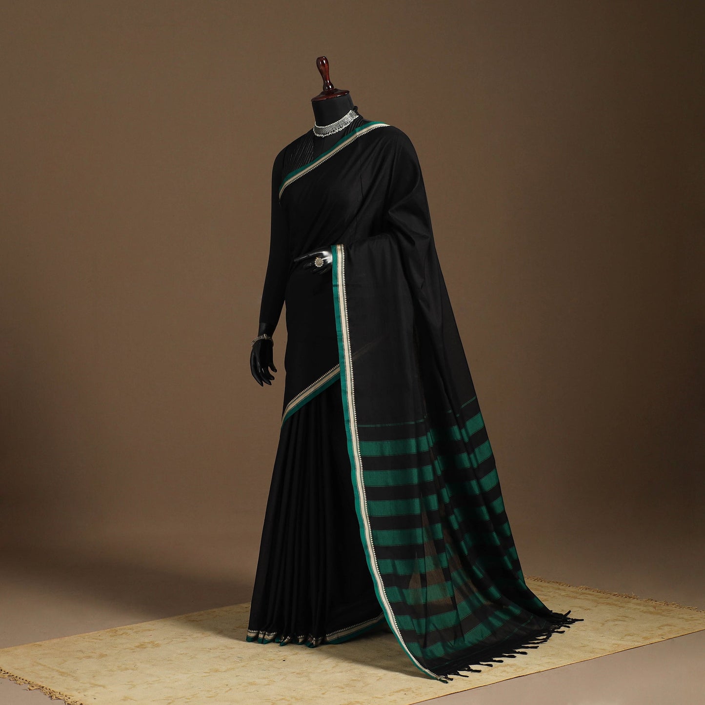 Black - cotton plain saree with thread border 40