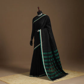 Black - cotton plain saree with thread border 40