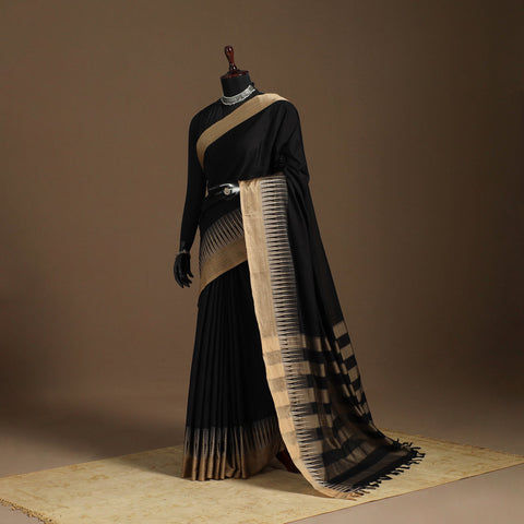 Black - cotton plain saree with thread border 42