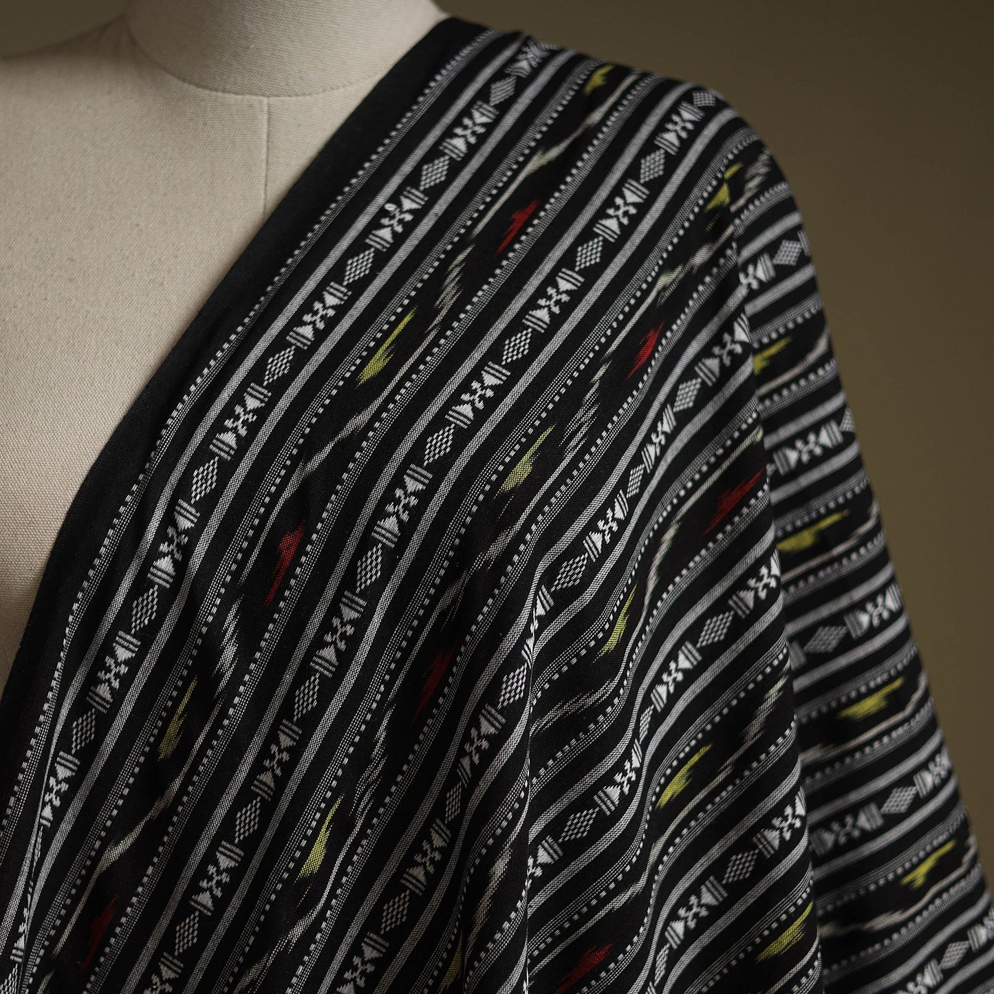Black - cotton pochampally dabi ikat fabric 01 - handcrafted