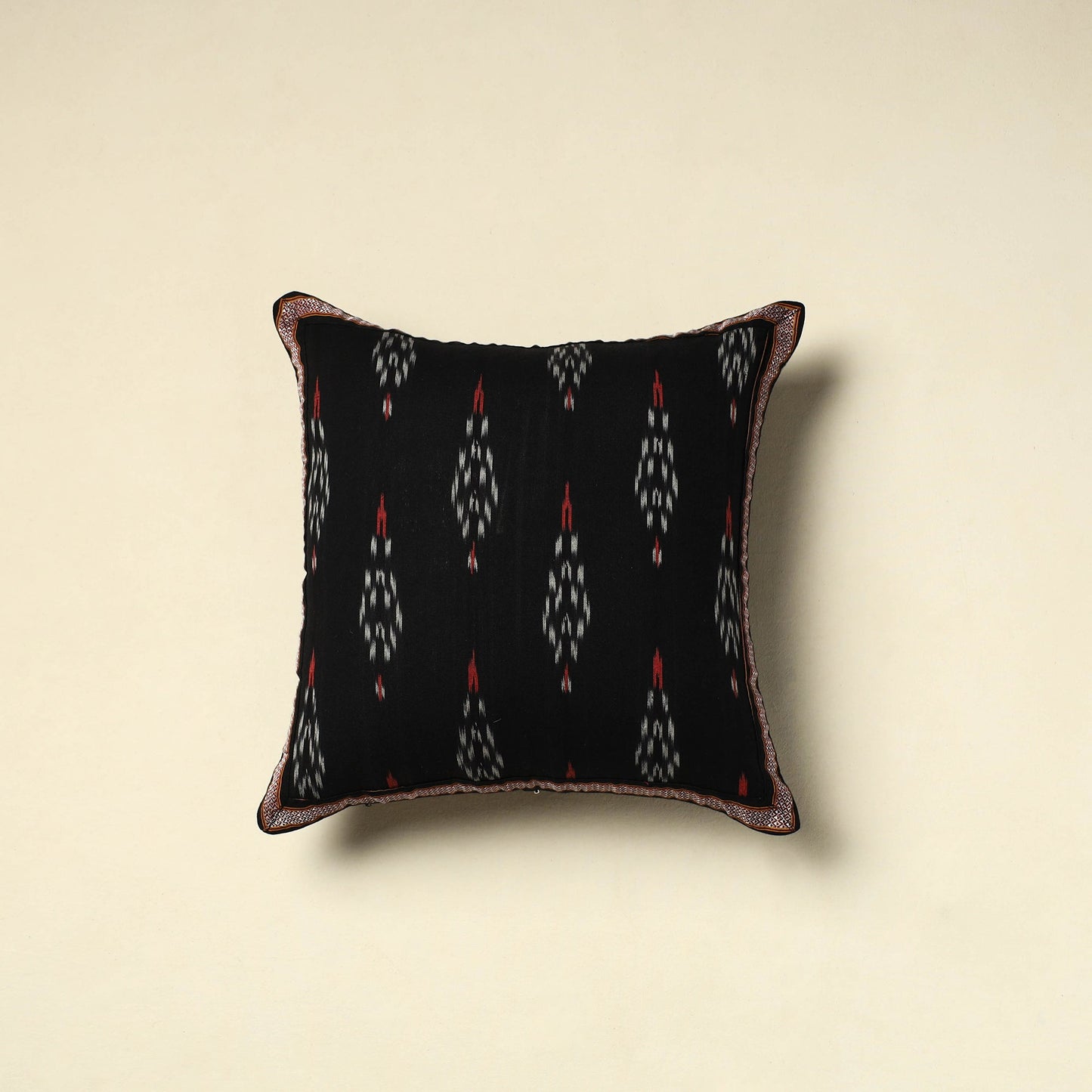 Black Pochampally Ikat Cushion Cover