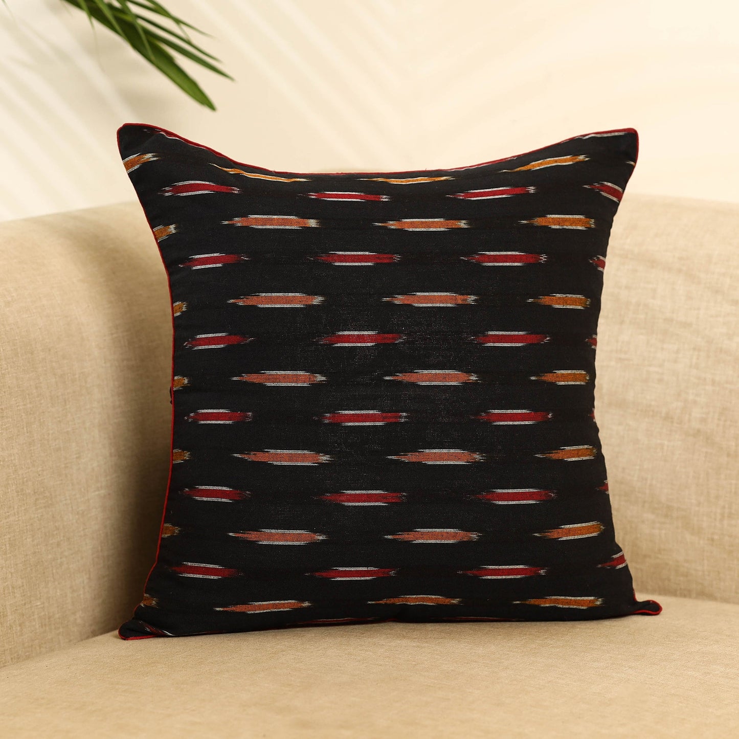 Buy Black Cotton Pochampally Ikat Cushion Cover