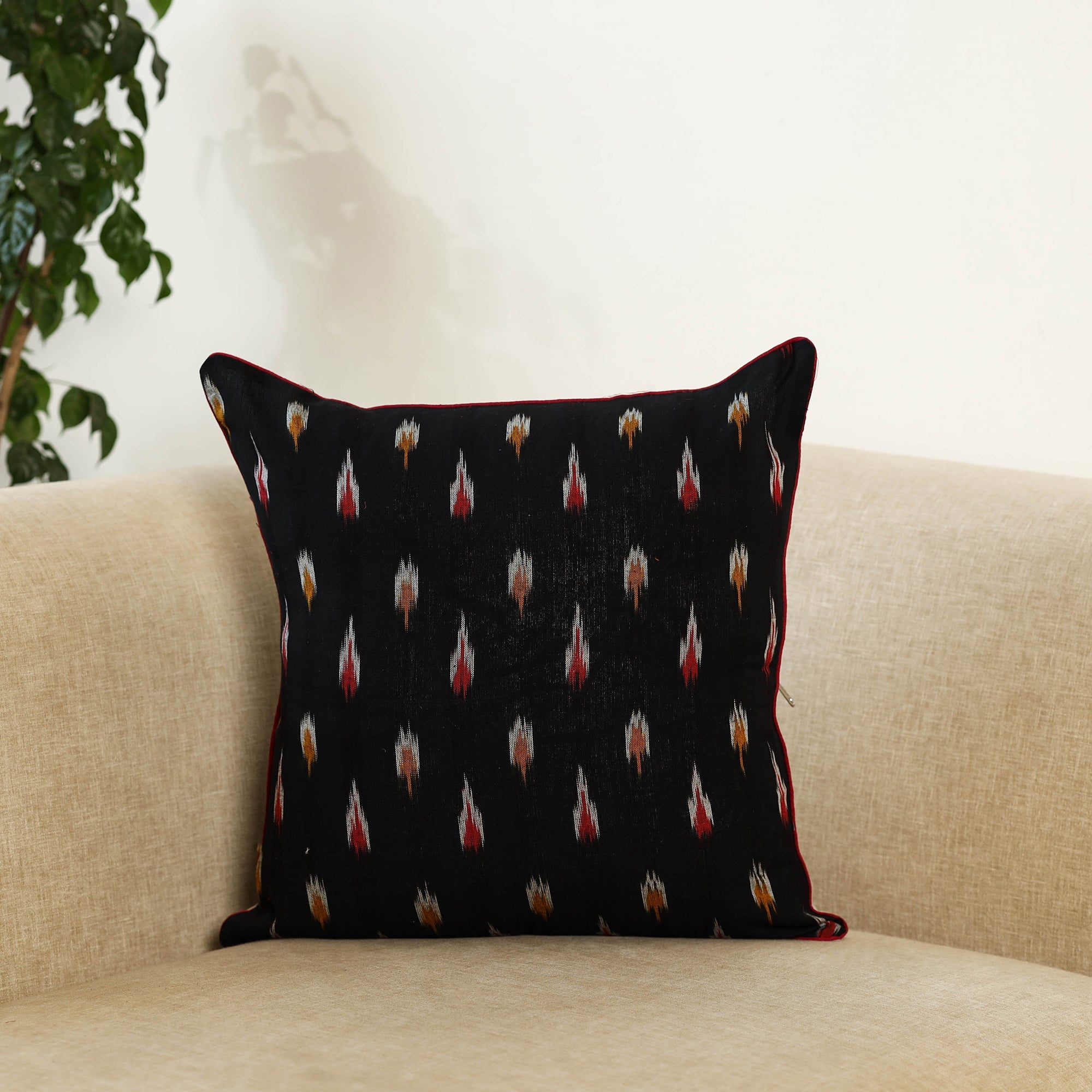 Maroon - Modal Silk Patch Pochampally Ikat Cushion Cover 29