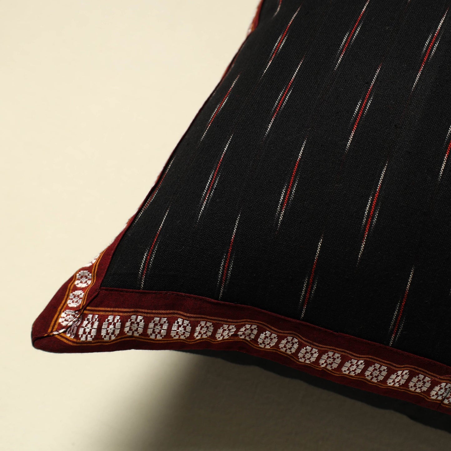 Black Cotton Pochampally Ikat Cushion Cover