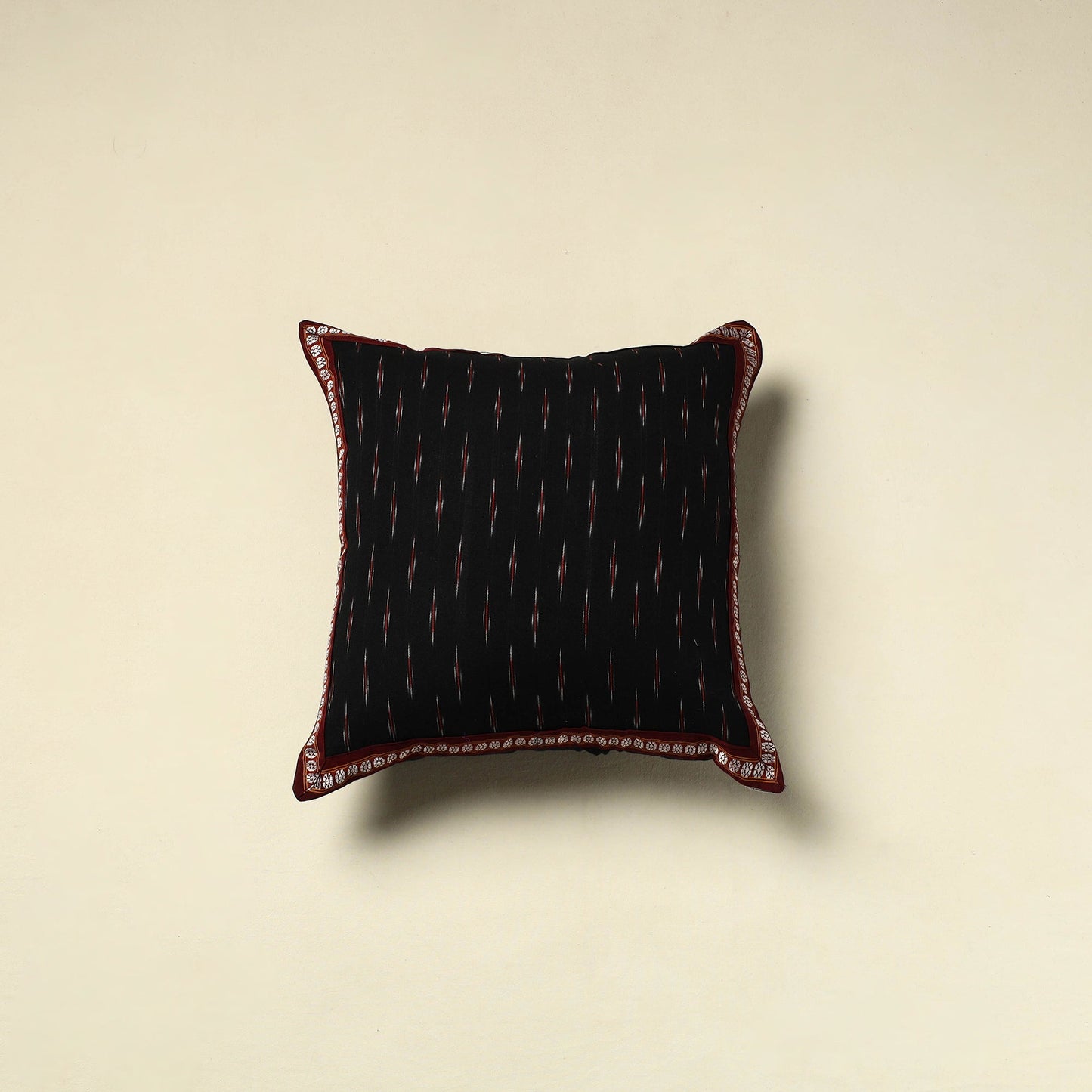 Black Cotton Pochampally Ikat Cushion Cover