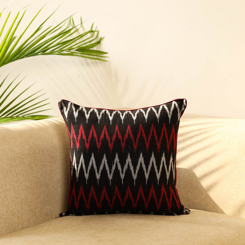 Black Cotton Pochampally Ikat Cushion Cover 