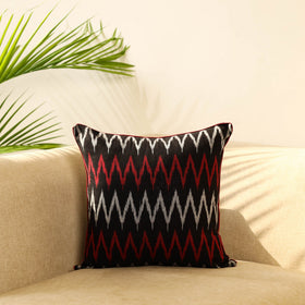 Black Cotton Pochampally Ikat Cushion Cover 