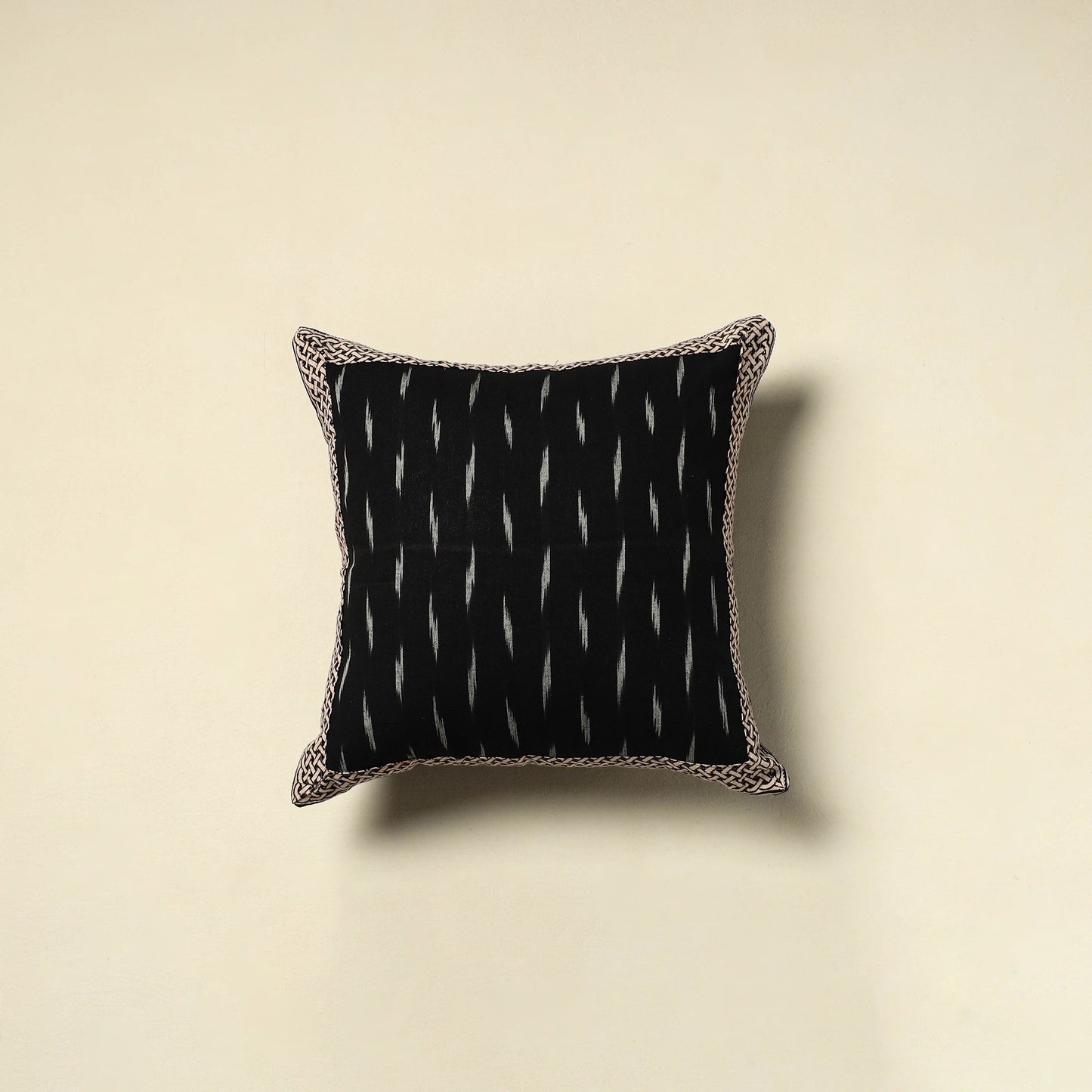 Black Cotton Pochampally Ikat Cushion Cover