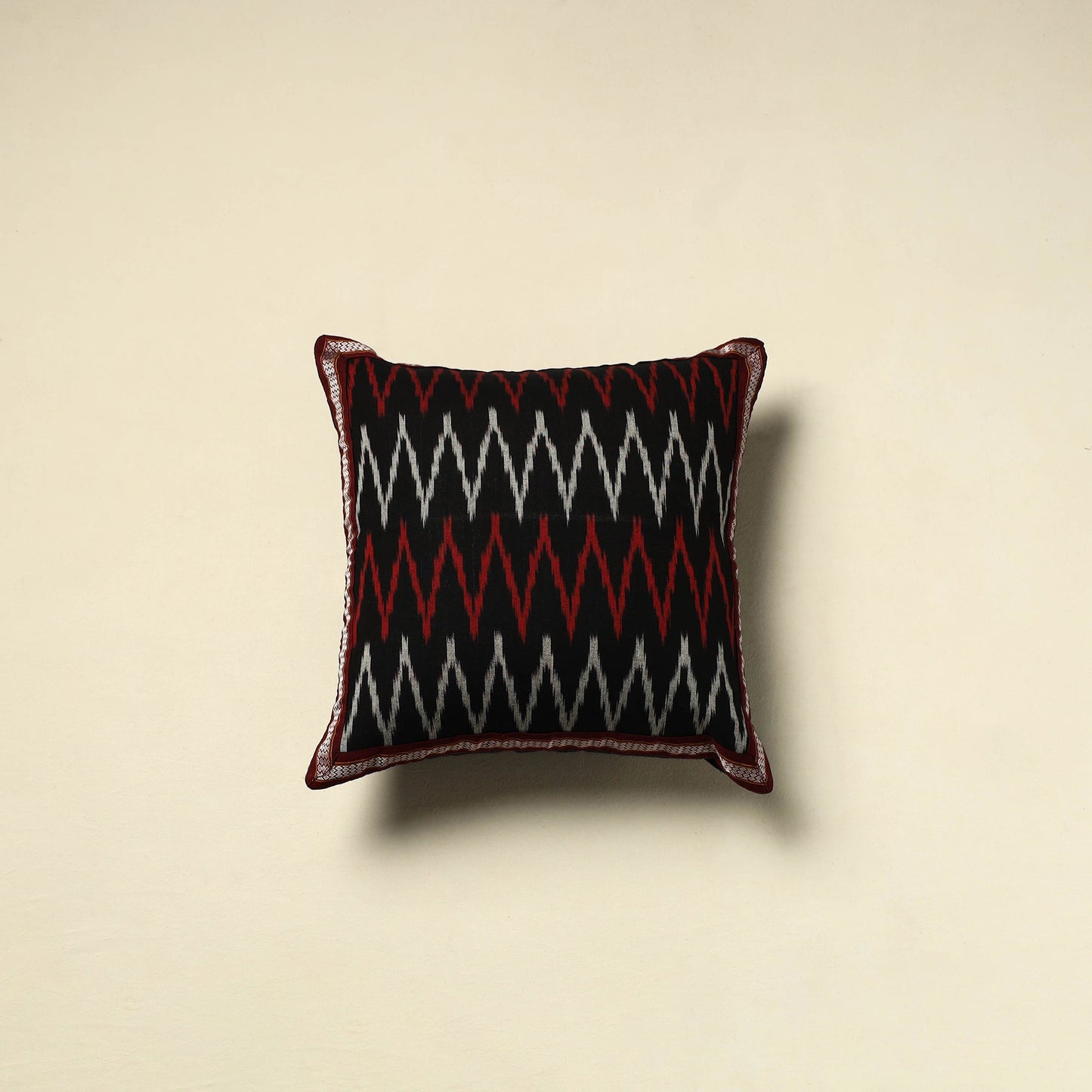Black Cotton Pochampally Ikat Cushion Cover