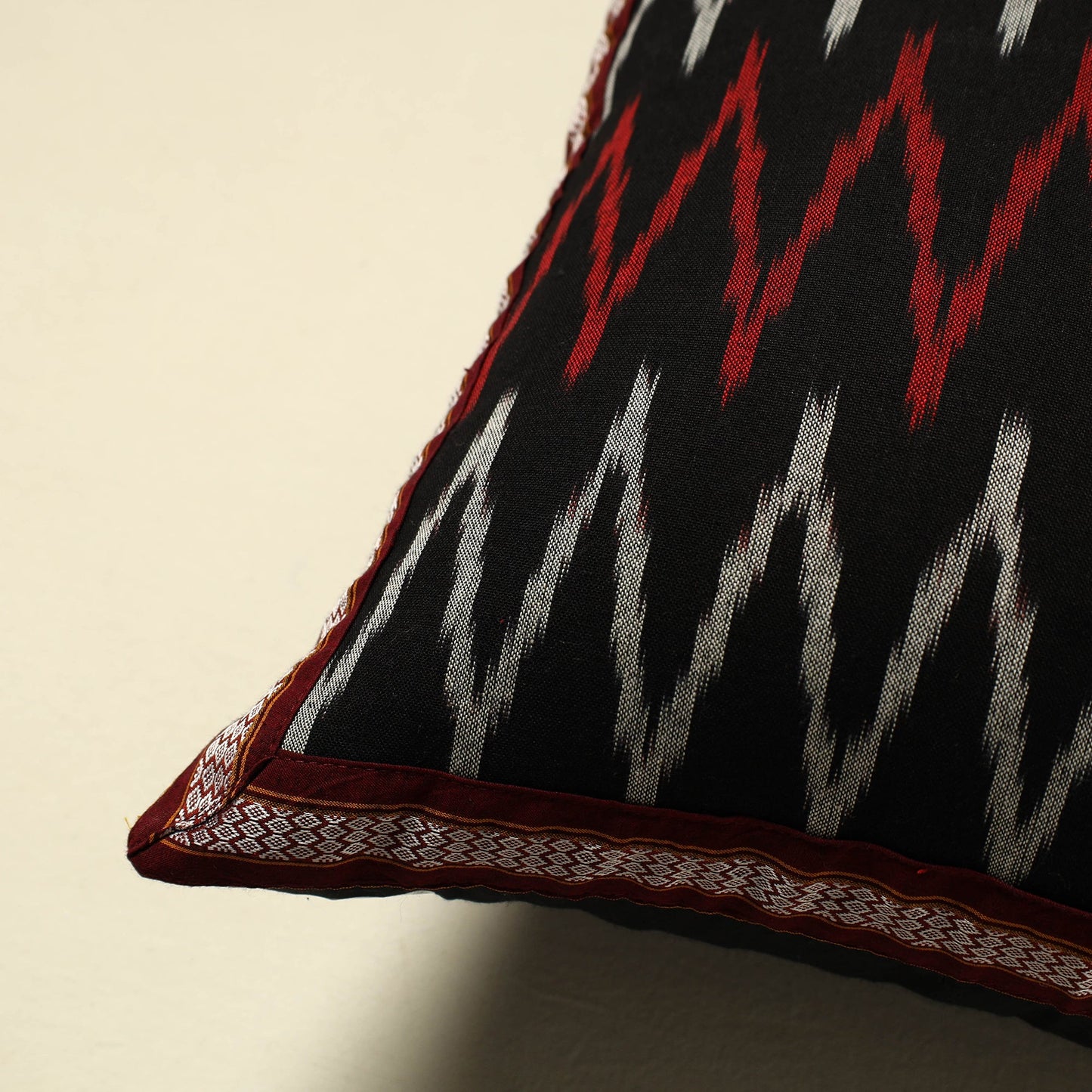 Black Cotton Pochampally Ikat Cushion Cover