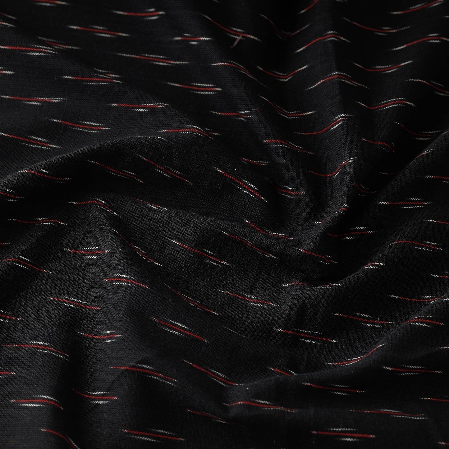 Black with Red Pochampally Ikat Cotton Fabric 
