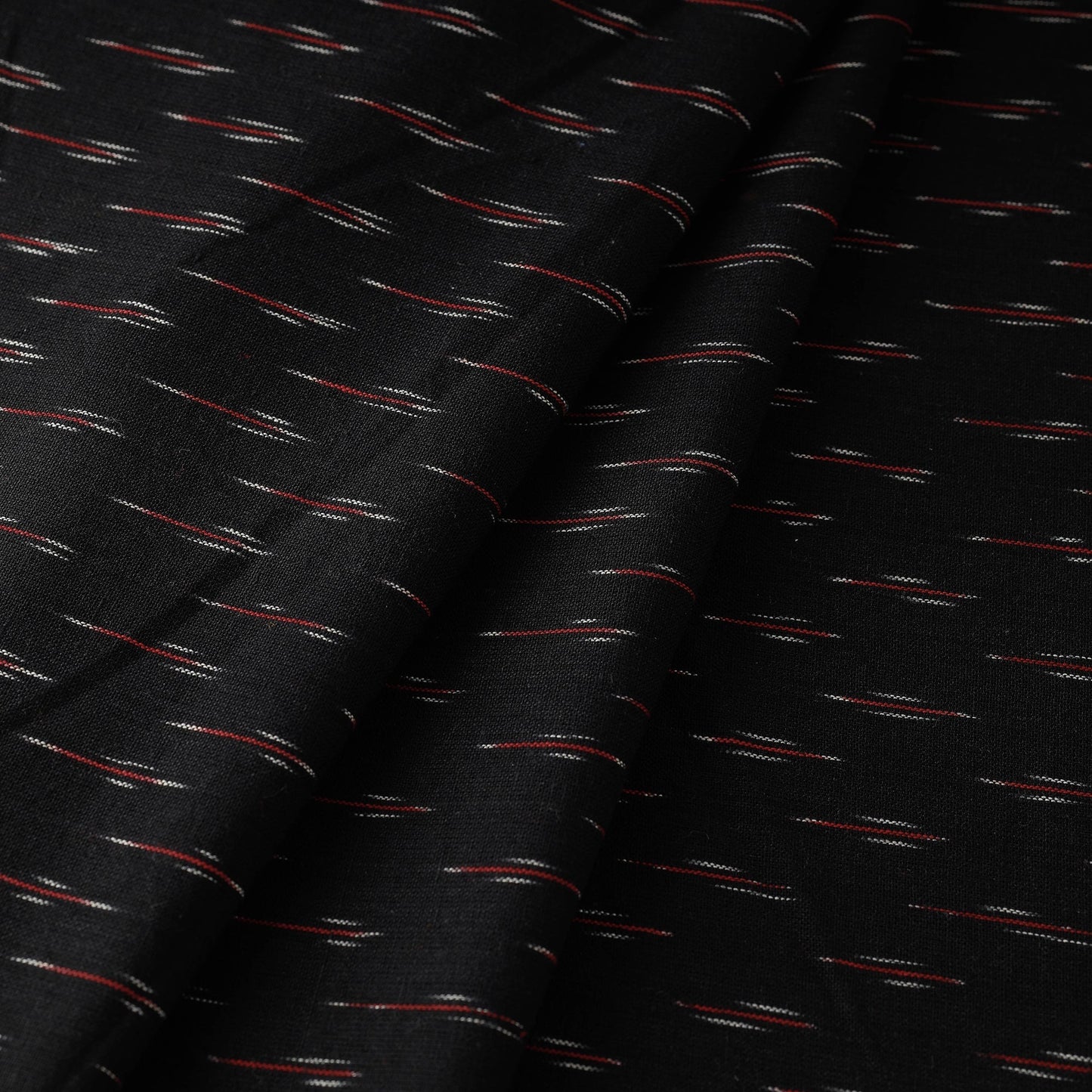 Black with Red Pochampally Ikat Cotton Fabric 