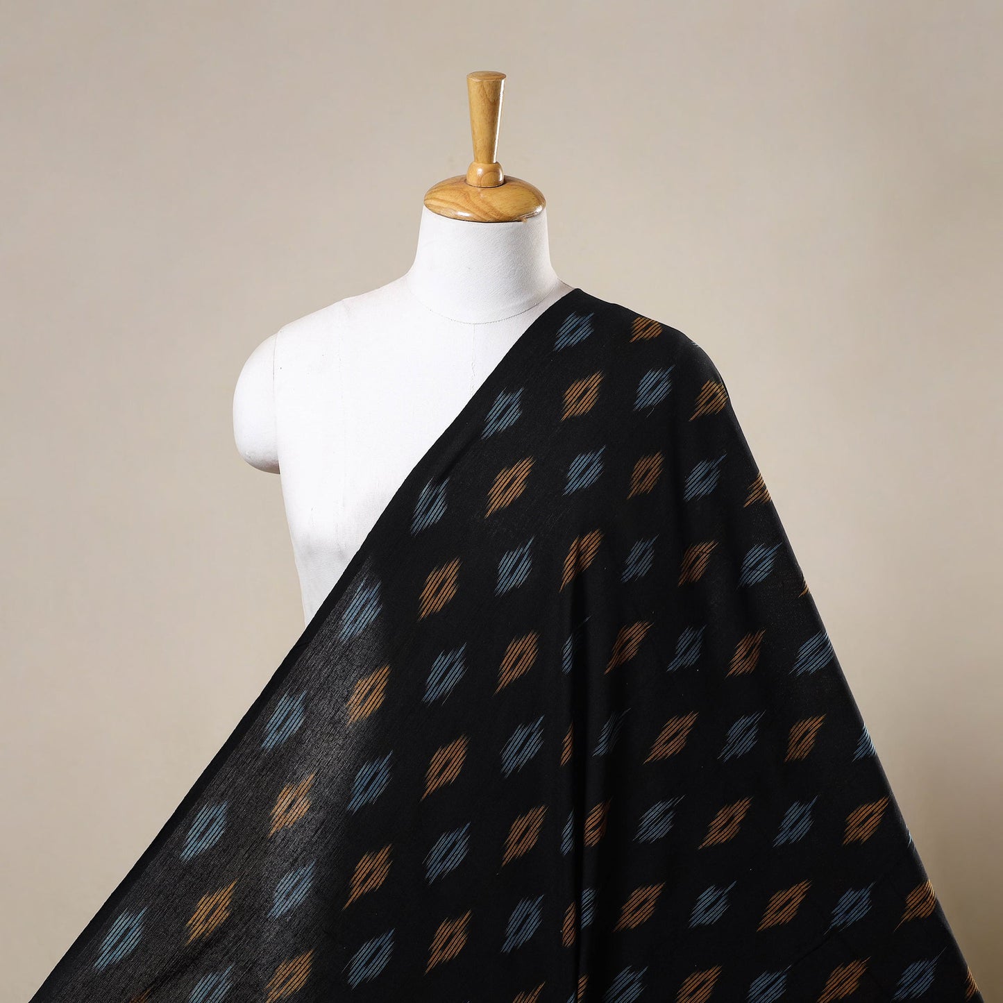 Black Cotton Pochampally Ikat Fabric