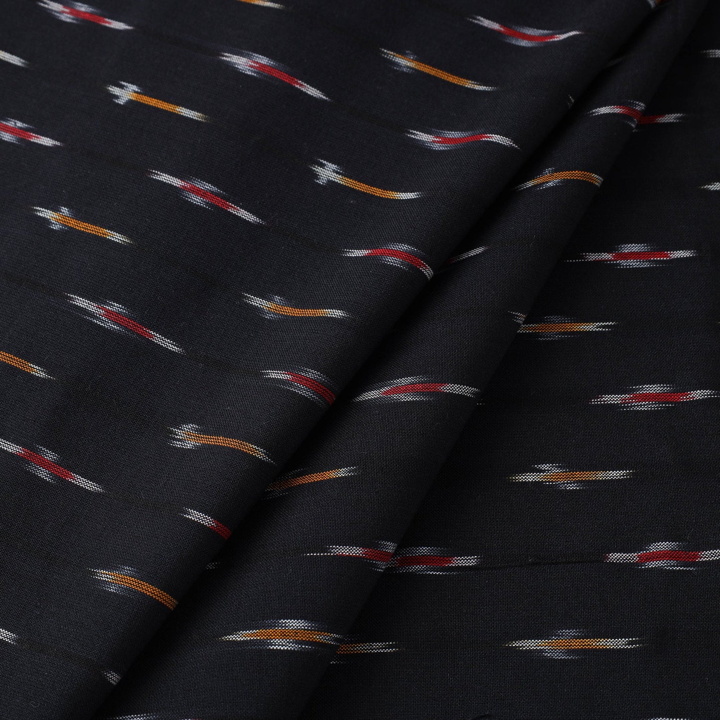 Black Cotton Pochampally Ikat Fabric