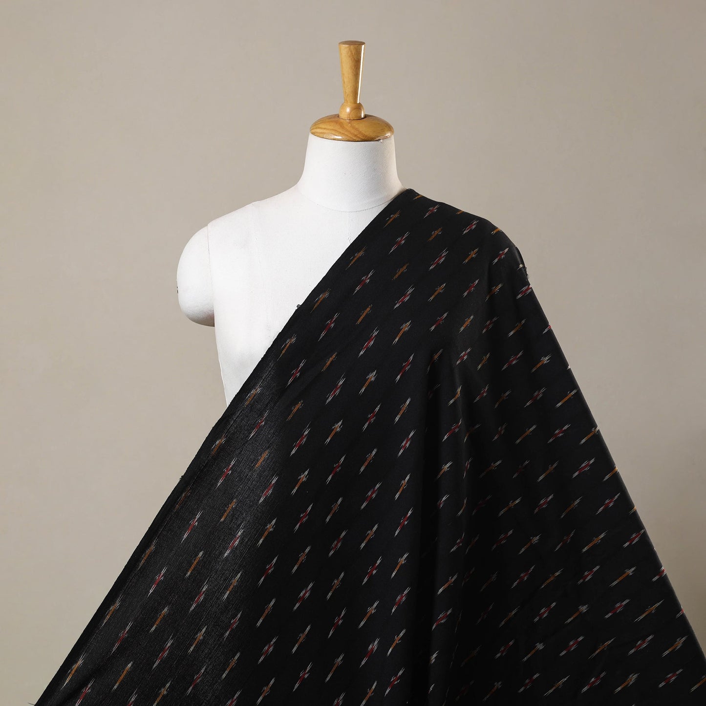 Black Cotton Pochampally Ikat Fabric