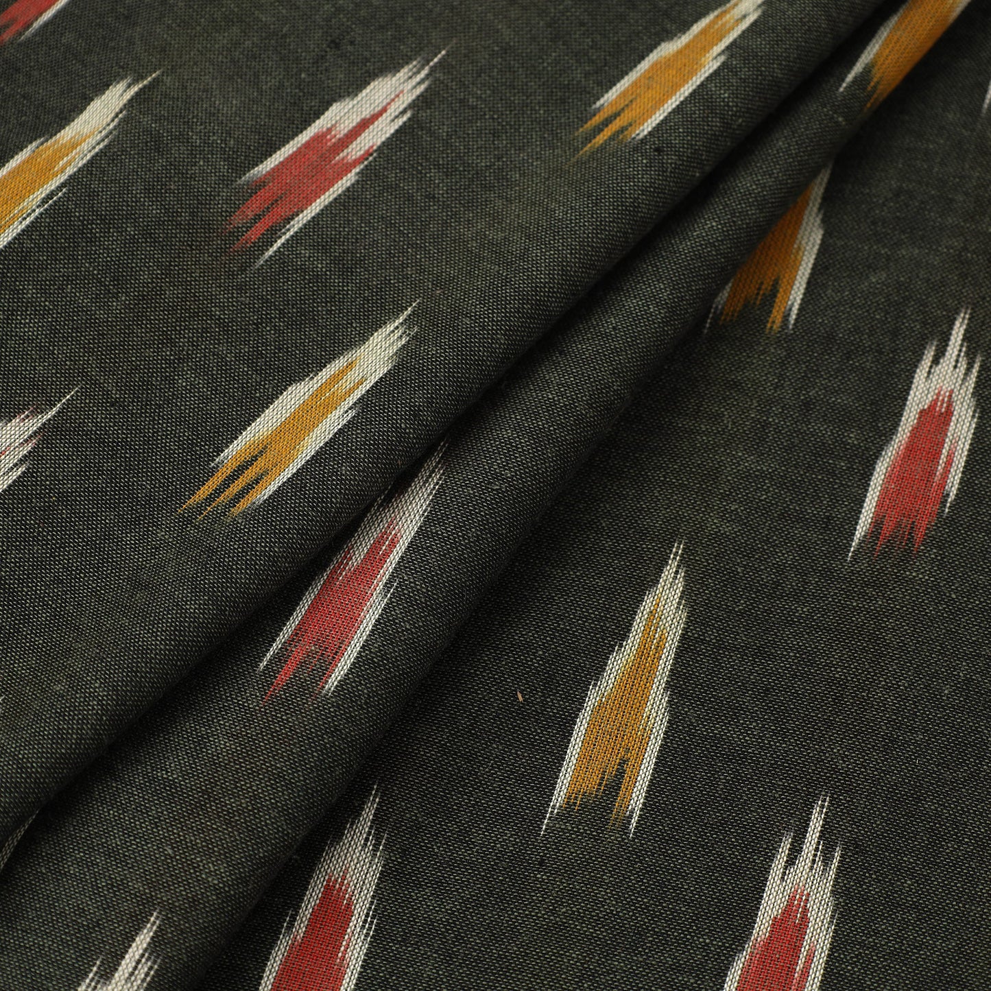 Black Cotton Pochampally Ikat Fabric 