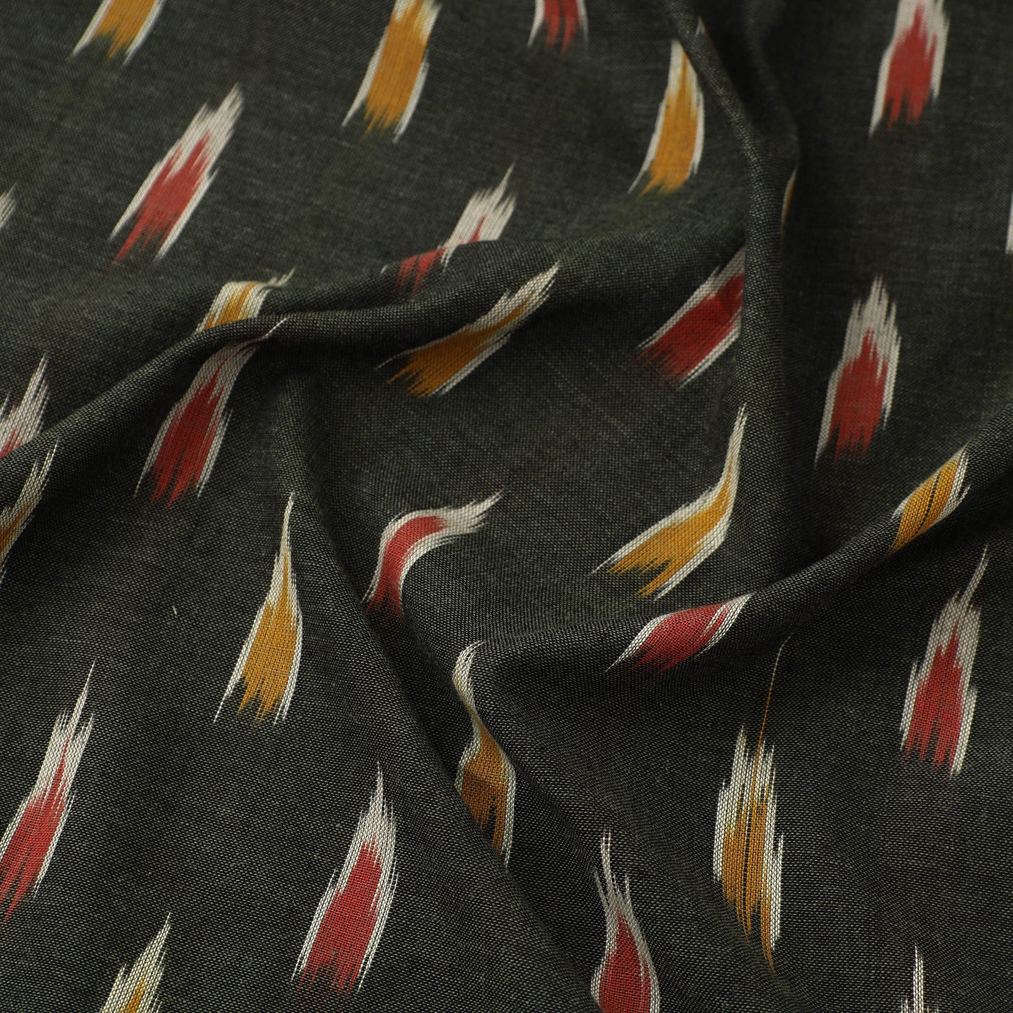 Black Cotton Pochampally Ikat Fabric 