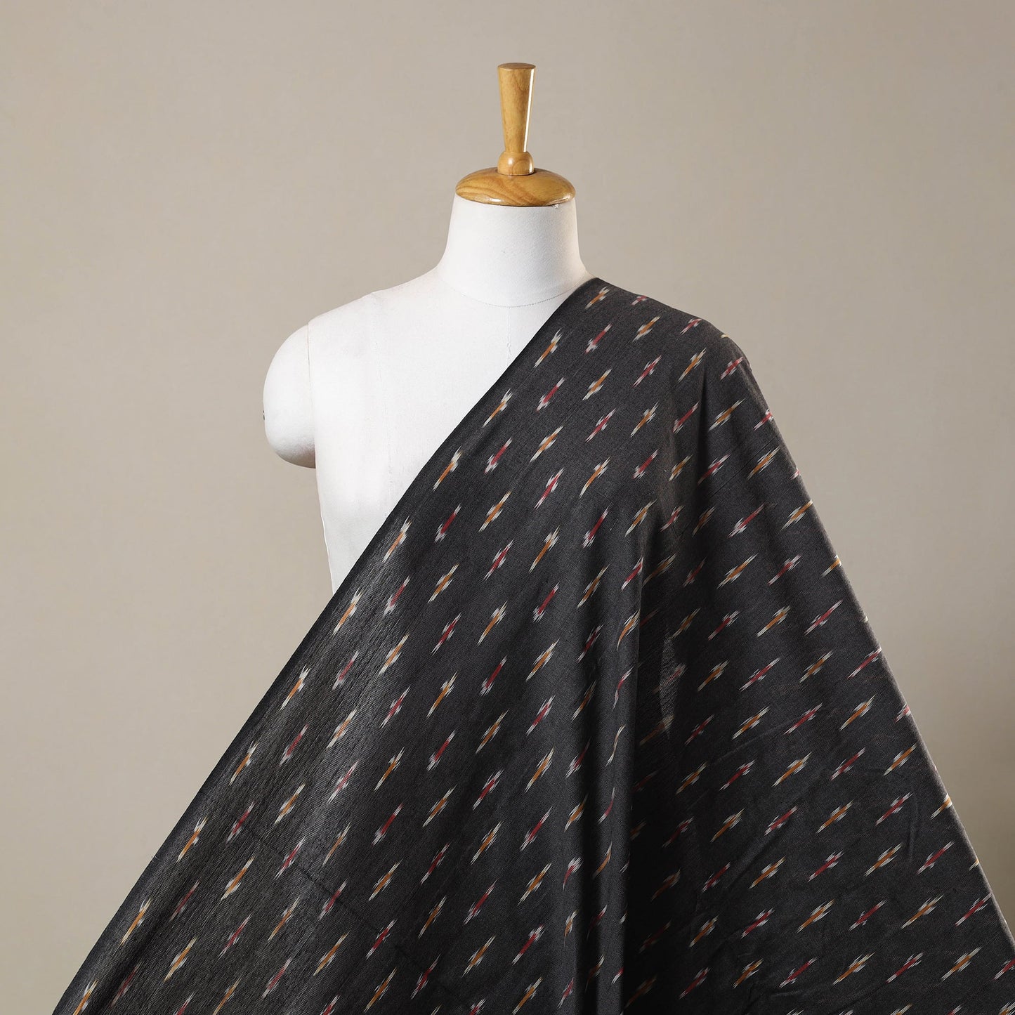 Black Cotton Pochampally Ikat Fabric