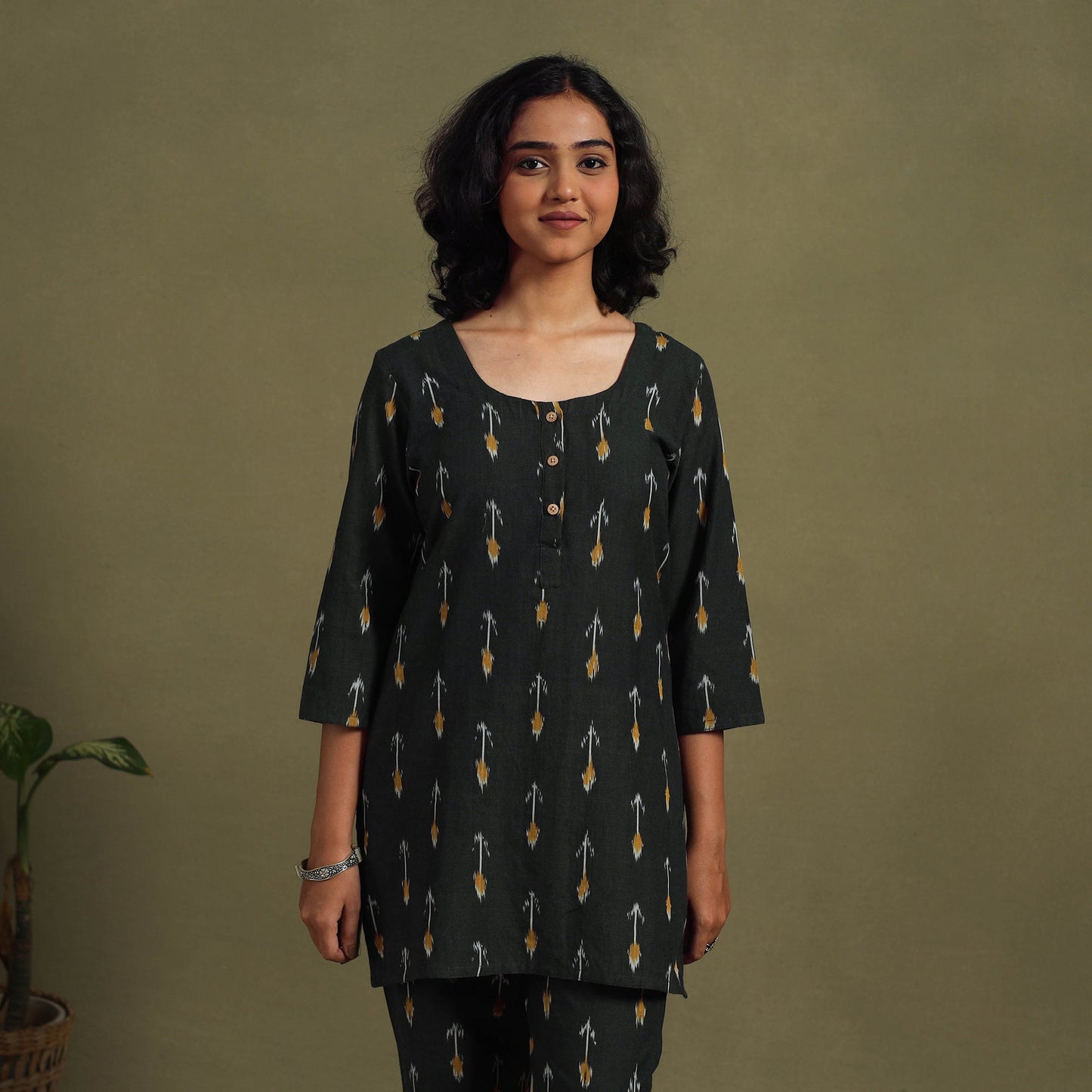 Black Cotton Pochampally Ikat Night Suit Set