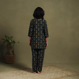 Black Cotton Pochampally Ikat Night Suit Set