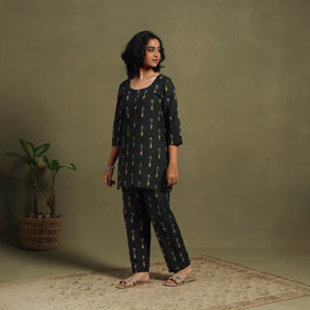 Black Cotton Pochampally Ikat Night Suit Set