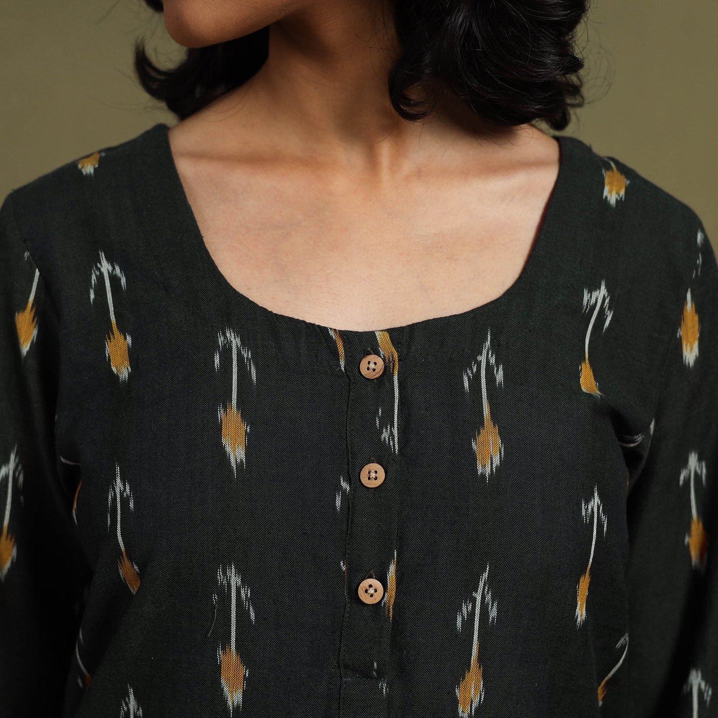 Black Cotton Pochampally Ikat Night Suit Set