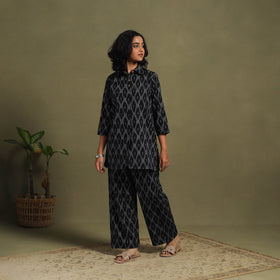 Black Cotton Pochampally Ikat Night Suit Set