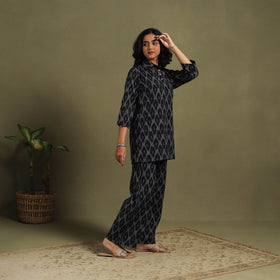 Black Cotton Pochampally Ikat Night Suit Set
