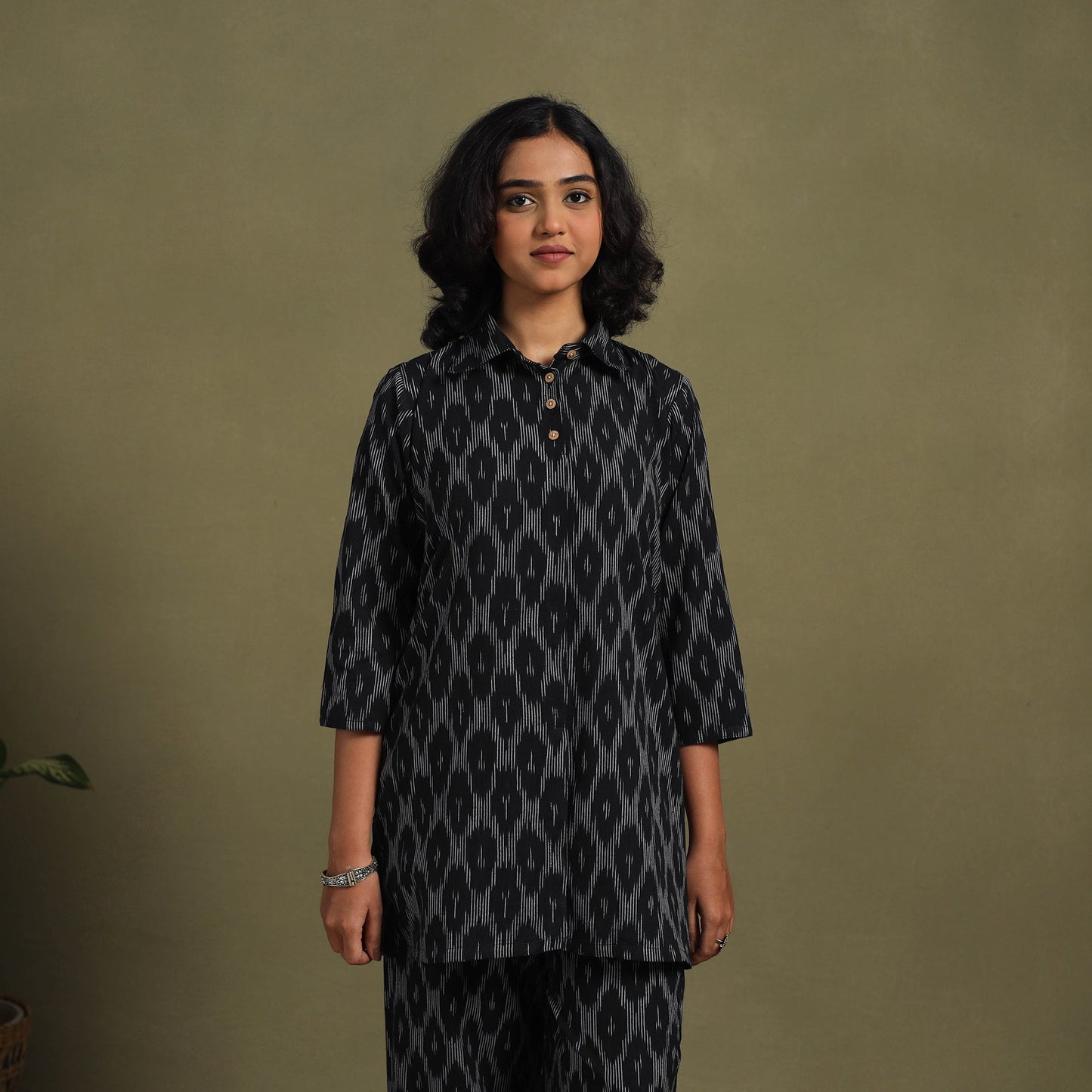 Black Cotton Pochampally Ikat Night Suit Set