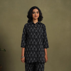 Black Cotton Pochampally Ikat Night Suit Set