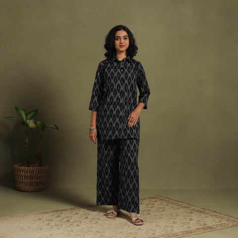Black Cotton Pochampally Ikat Night Suit Set