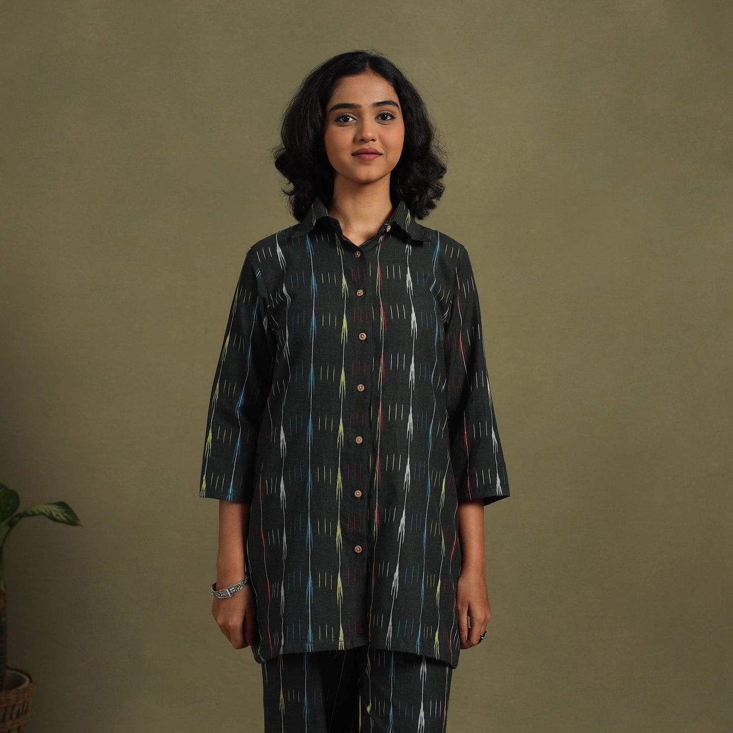 Black Cotton Pochampally Ikat Night Suit Set