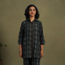 Black Cotton Pochampally Ikat Night Suit Set