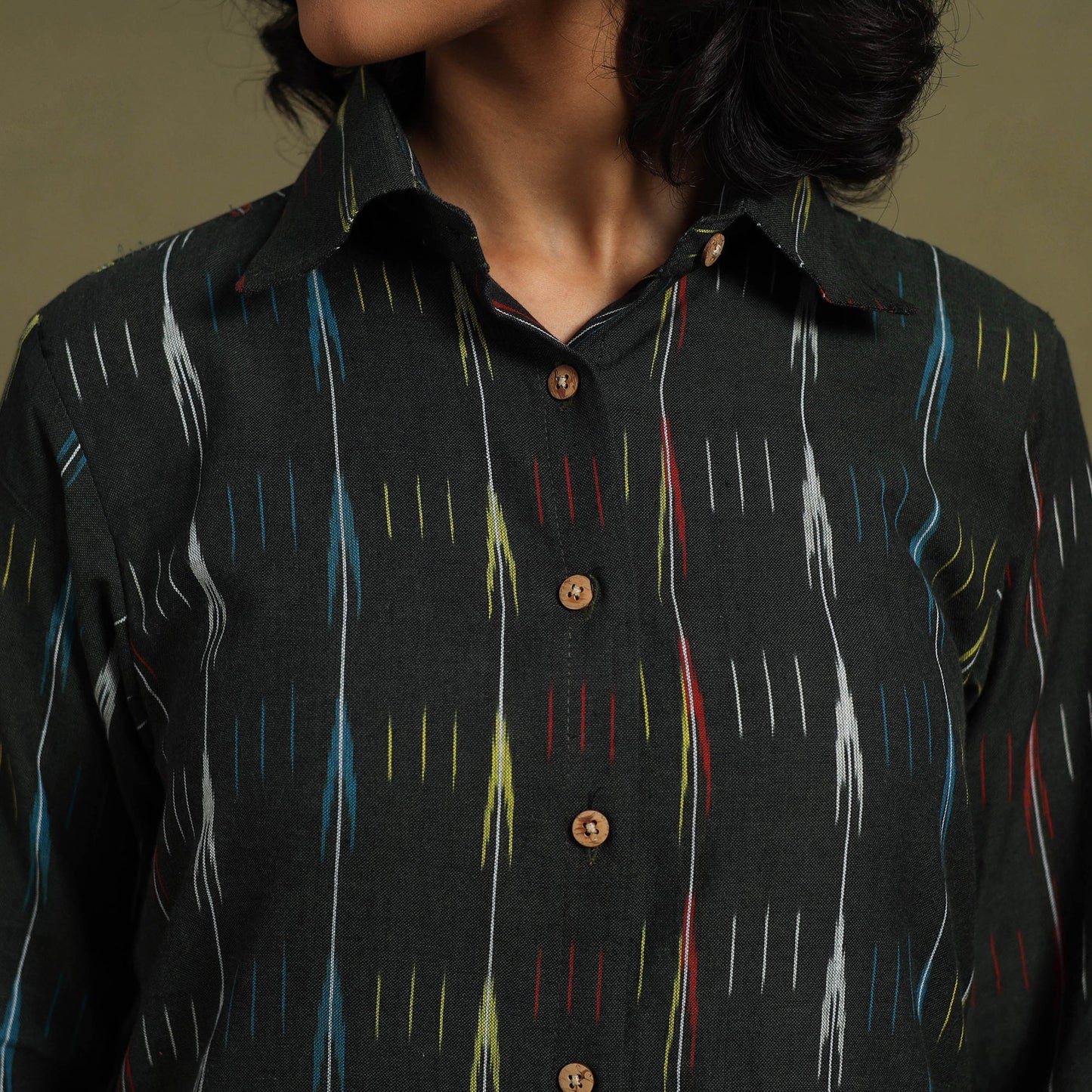 Black Cotton Pochampally Ikat Night Suit Set