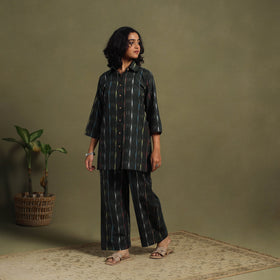 Black Cotton Pochampally Ikat Night Suit Set