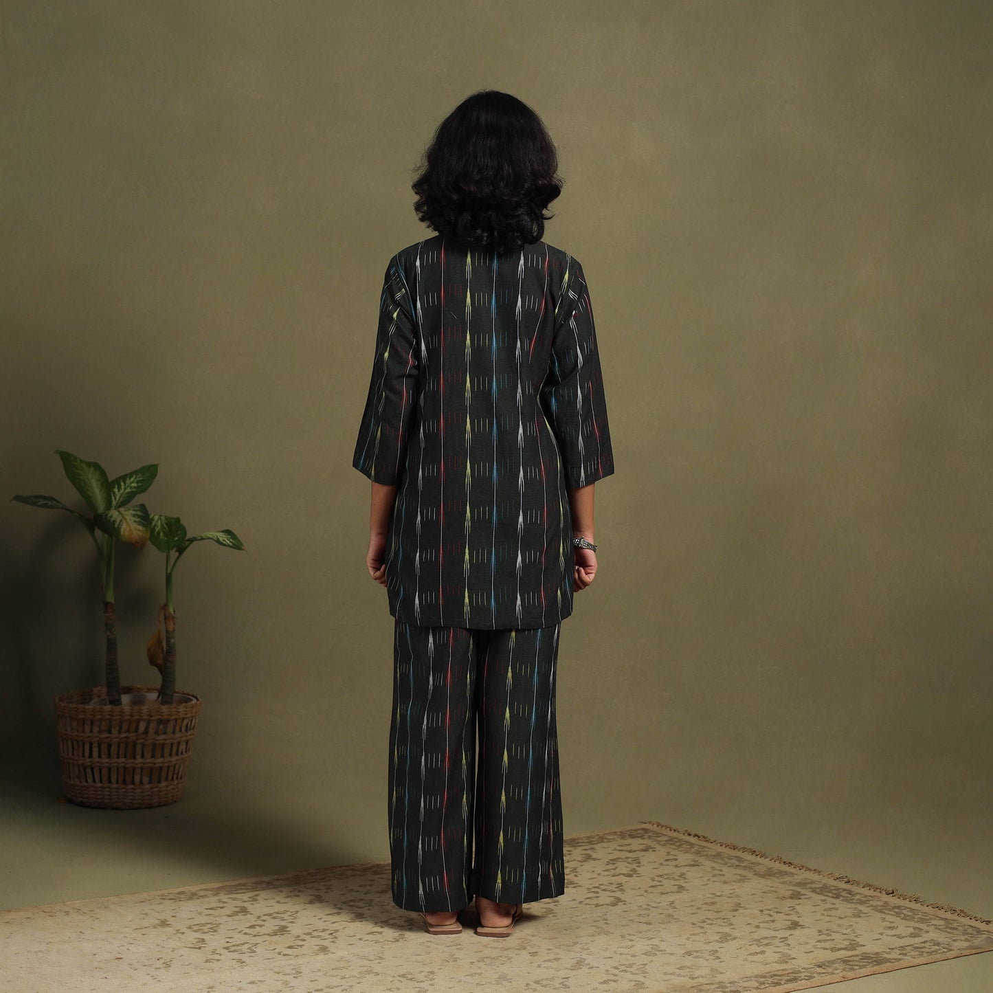 Black Cotton Pochampally Ikat Night Suit Set