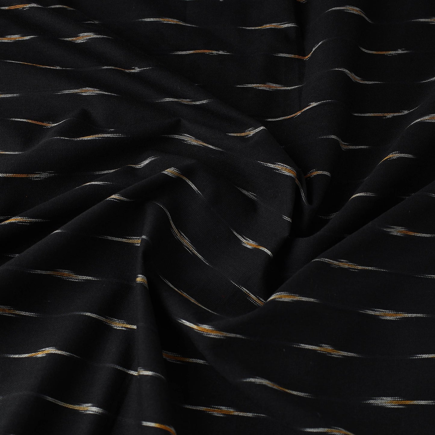 Black Cotton Pochampally Ikat Weave Fabric