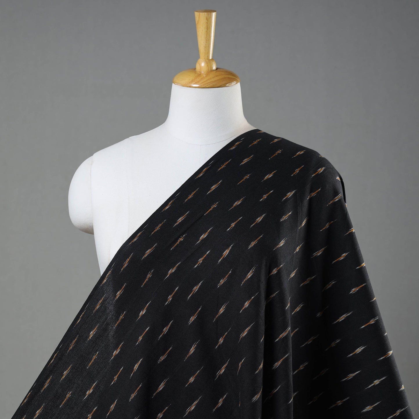 Black Cotton Pochampally Ikat Weave Fabric