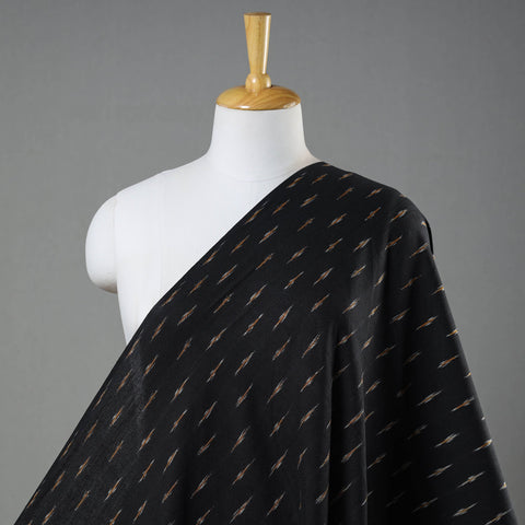 Black Cotton Pochampally Ikat Weave Fabric