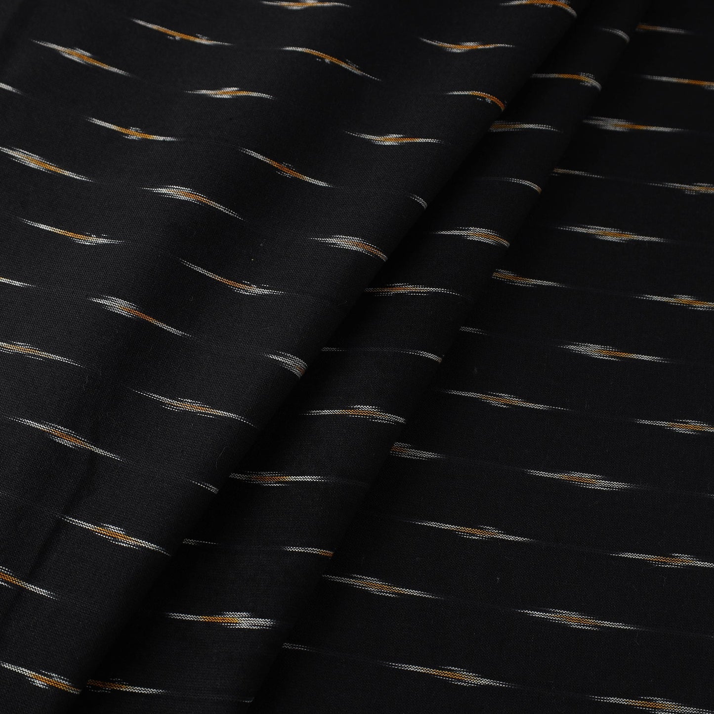 Black Cotton Pochampally Ikat Weave Fabric