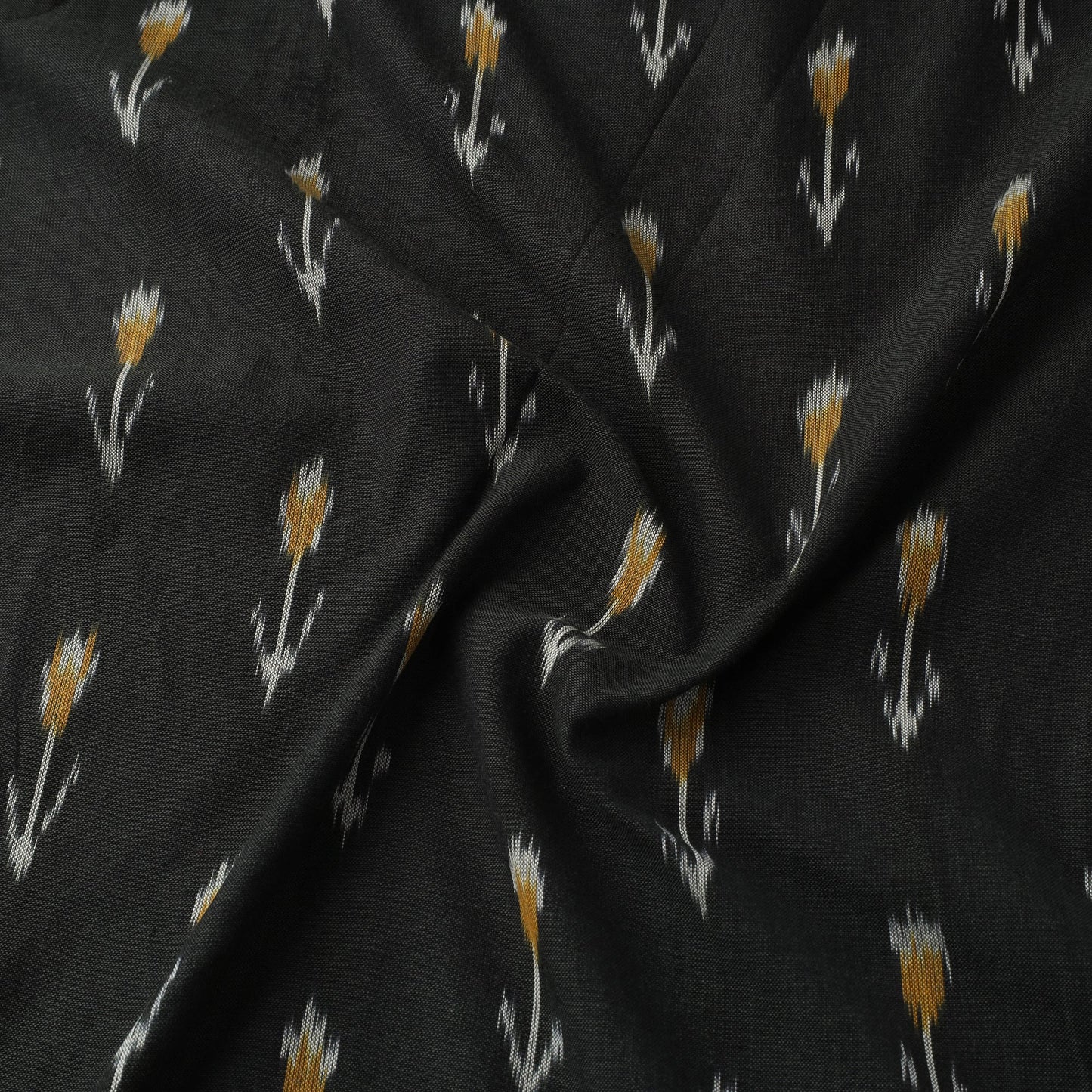 Black Handloom Cotton Pochampally Weave Ikat Fabric