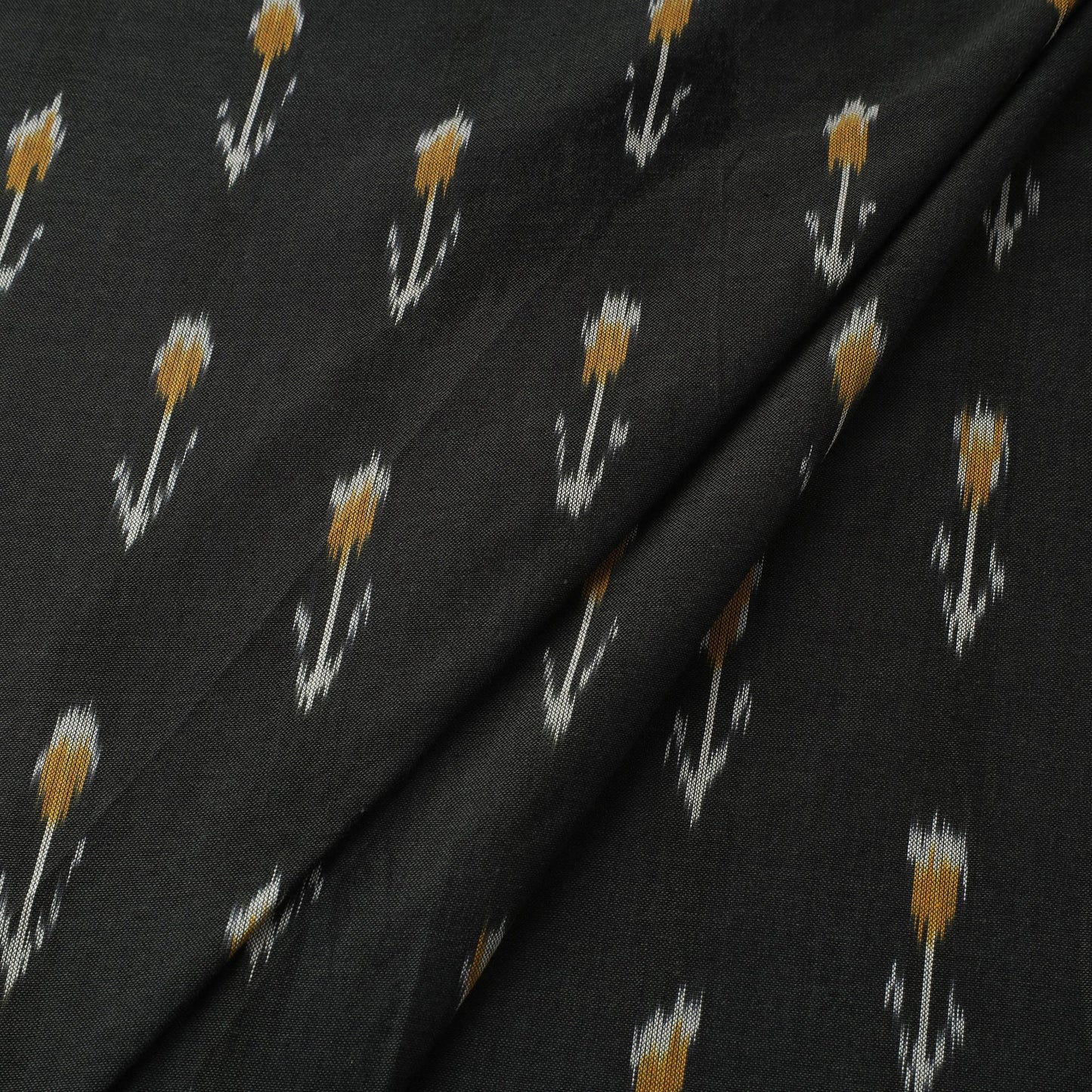 Black Handloom Cotton Pochampally Weave Ikat Fabric