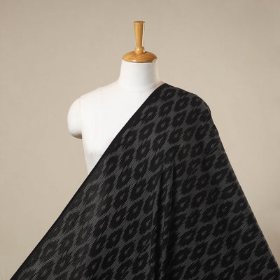 Black Handloom Cotton Pochampally Weave Ikat Fabric