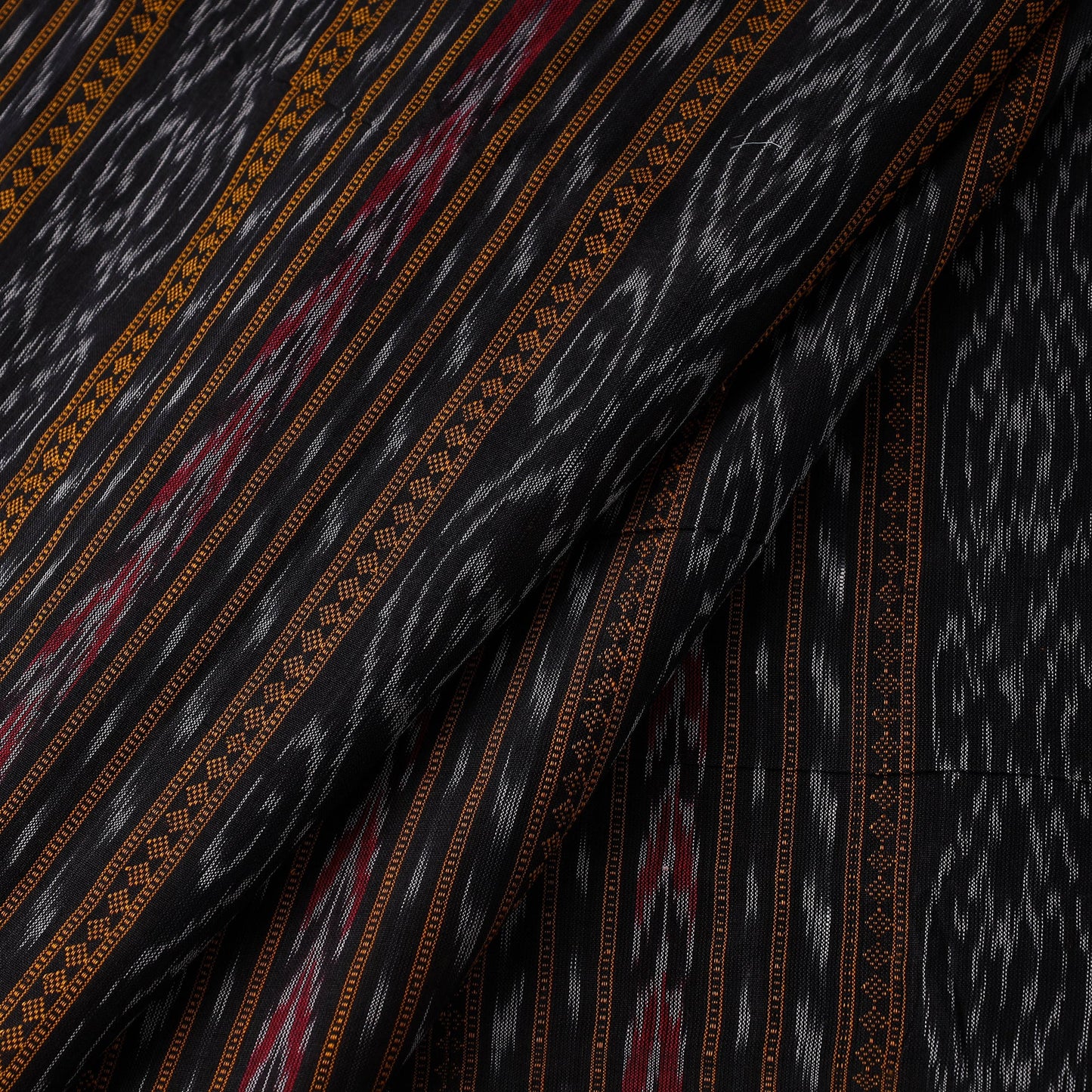 Black Cotton Sambalpuri Ikat Fabric